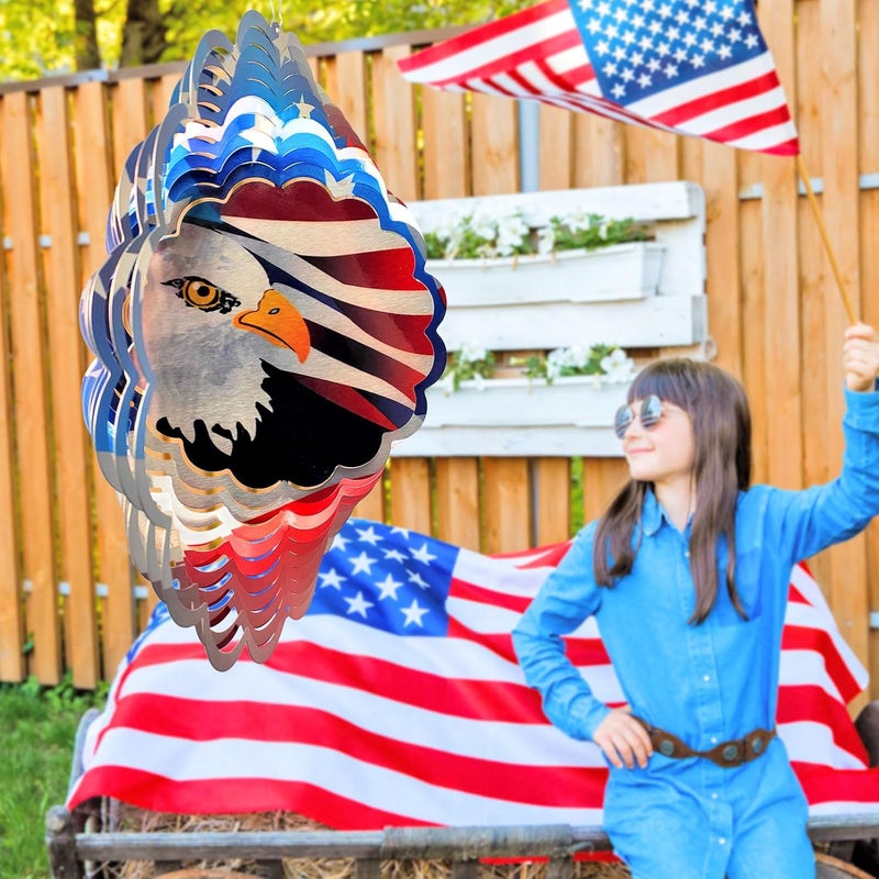 Eiryhope 3D Eagle Wind Spinner - American Flag Eagle Design, 12In Holographic Hanging Wind Sculptures, Outdoor Yard Garden Decor for 4th of July, Memorial Day, for Men Women Dad Mom - Image 3